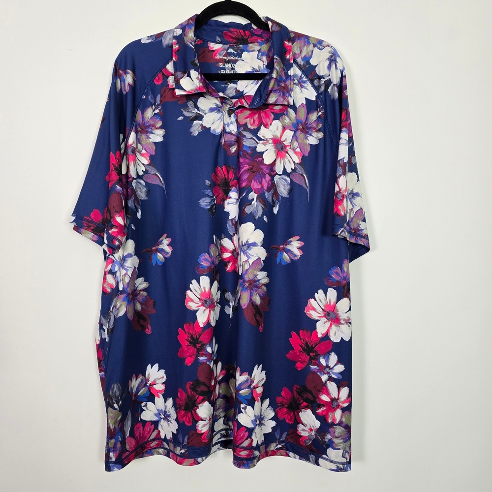 Tommy‎ Bahama IslandZone Polo Women 3XL Navy Floral Short Sleeve Shirt Tropical